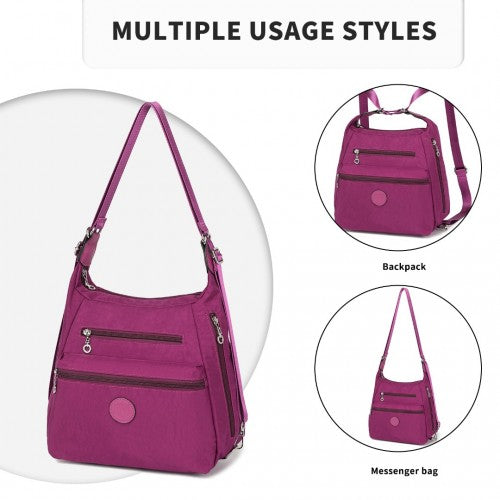 EH2063 - Kono Three Way Multipurpose Casual Shoulder Bag With Double Zippers - Purple