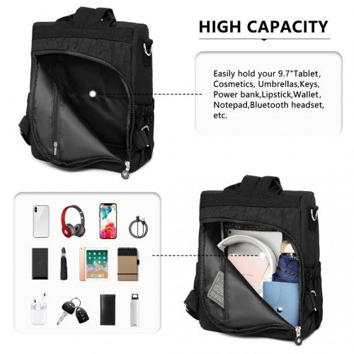 EH2107 - Kono Multi Way Anti-theft Waterproof Backpack Shoulder Bag - Black