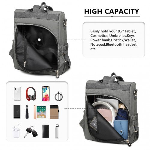 EH2107 - Kono Multi Way Anti-theft Waterproof Backpack Shoulder Bag - Grey