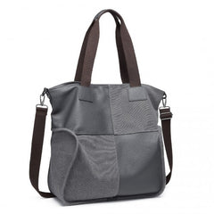 EH2221 - Kono Paneled Contrast Large Capacity Canvas Shoulder Bag - Grey