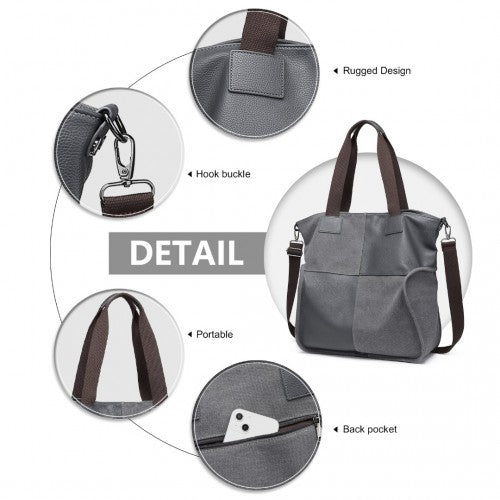 EH2221 - Kono Paneled Contrast Large Capacity Canvas Shoulder Bag - Grey