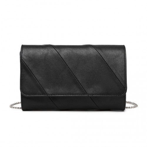 EH2257 - Miss Lulu Stylish Twill Clutch Leather Chain Evening Bag - Black