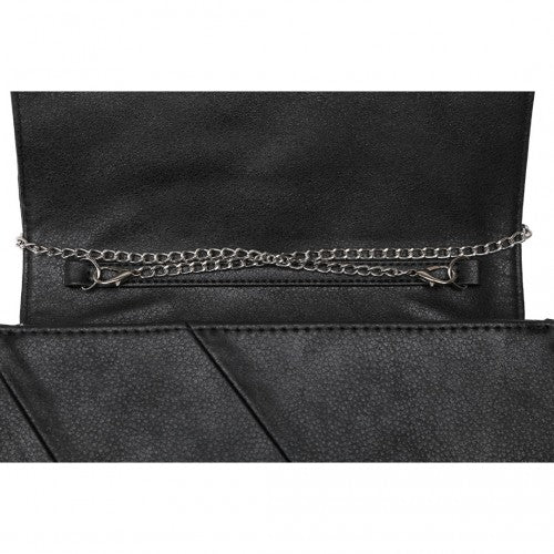 EH2257 - Miss Lulu Stylish Twill Clutch Leather Chain Evening Bag - Black