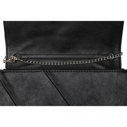 EH2257 - Miss Lulu Stylish Twill Clutch Leather Chain Evening Bag - Black