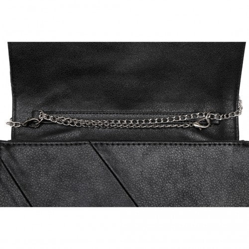 EH2257 - Miss Lulu Stylish Twill Clutch Leather Chain Evening Bag - Black