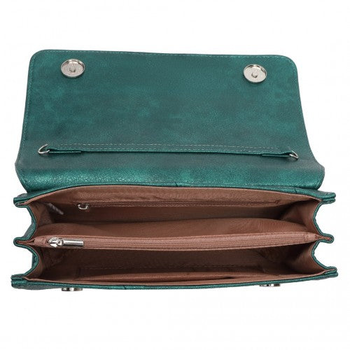 EH2257 - Miss Lulu Stylish Twill Clutch Leather Chain Evening Bag - Green