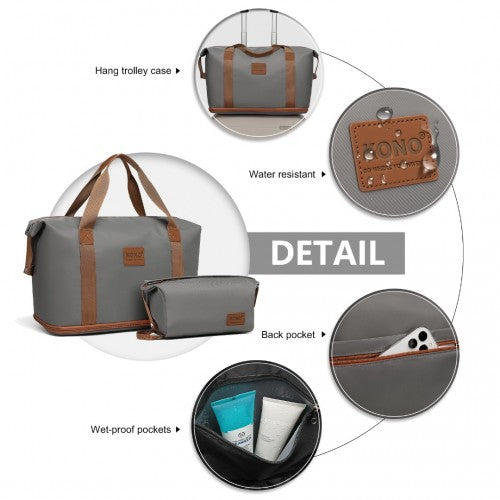 EA2212 - Kono Two Pieces Expandable Durable Waterproof Travel Duffel Bag Set - Grey And Brown