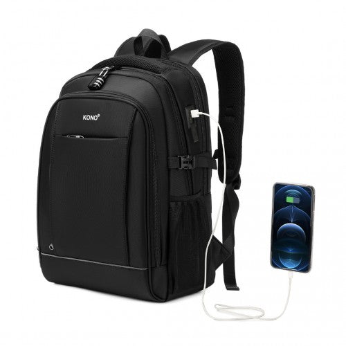 EM2130 - Kono Functional Travel Backpack With USB Charging Port - Black