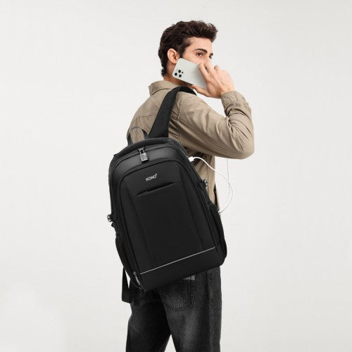 EM2130 - Kono Functional Travel Backpack With USB Charging Port - Black