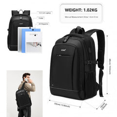 EM2130 - Kono Functional Travel Backpack With USB Charging Port - Black