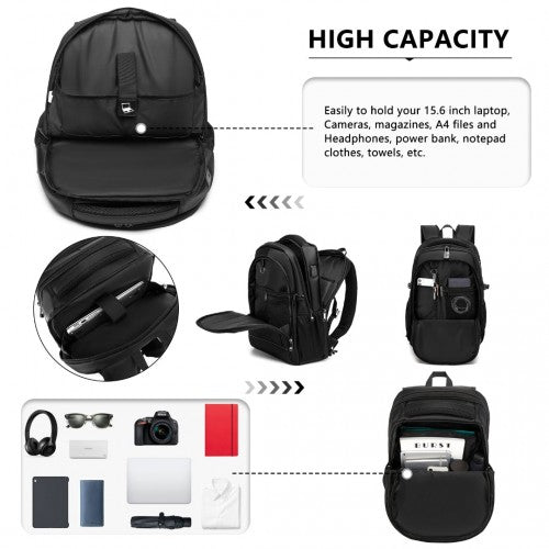 EM2130 - Kono Functional Travel Backpack With USB Charging Port - Black