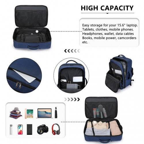 EM2207 - Kono Multifunctional Portable Travel Backpack Cabin Luggage Bag - Navy