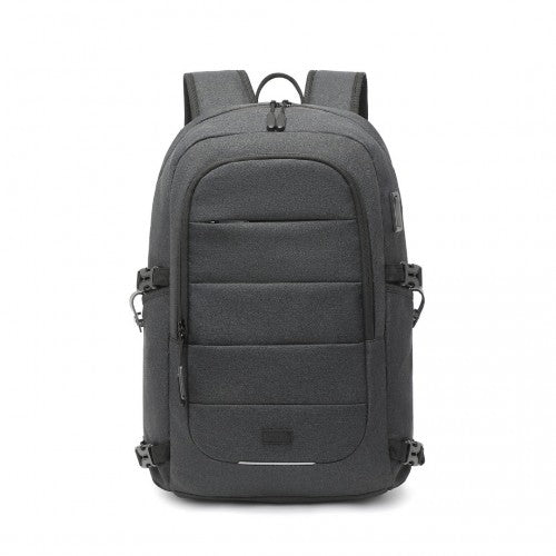 EM2347 - Kono Multi-Compartment Water-Resistant Backpack With USB Charging Port - Black