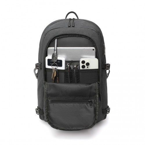 EM2347 - Kono Multi-Compartment Water-Resistant Backpack With USB Charging Port - Black