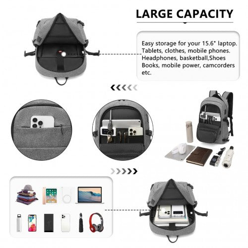 EM2347 - Kono Multi-Compartment Water-Resistant Backpack With USB Charging Port - Grey