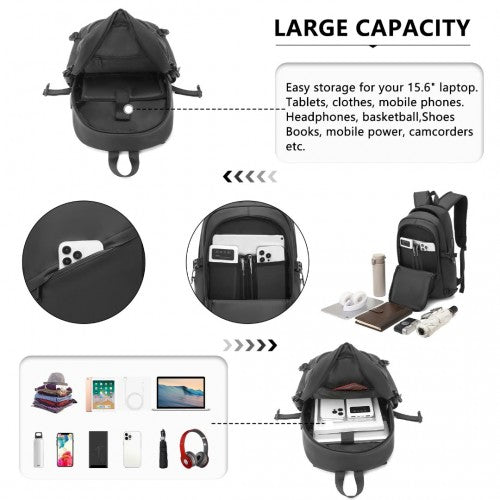 EM2349 - Kono PVC Coated Water-Resistant Tech Backpack With USB Charging Port - Black