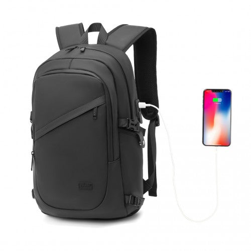 EM2349 - Kono PVC Coated Water-Resistant Tech Backpack With USB Charging Port - Black