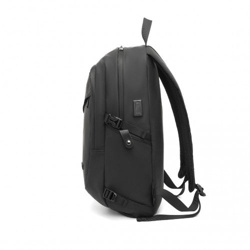 EM2349 - Kono PVC Coated Water-Resistant Tech Backpack With USB Charging Port - Black