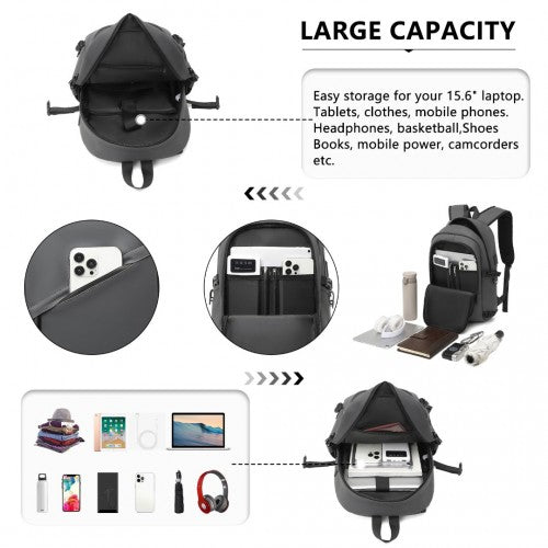 EM2349 - Kono PVC Coated Water-Resistant Tech Backpack With USB Charging Port - Grey