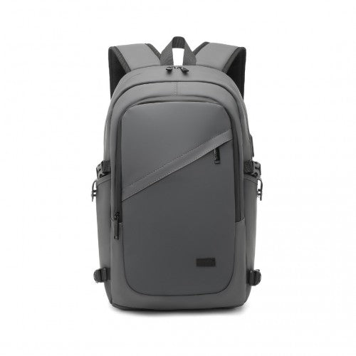 EM2349 - Kono PVC Coated Water-Resistant Tech Backpack With USB Charging Port - Grey