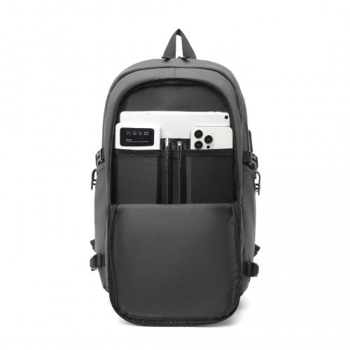 EM2349 - Kono PVC Coated Water-Resistant Tech Backpack With USB Charging Port - Grey