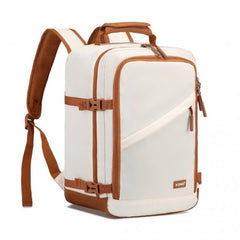 EM2365 - Kono Lightweight Cabin Bag Water-Resistant Soft Polyester Functional Travel Business Backpack - Beige And Brown