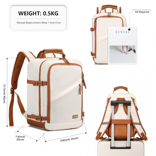 EM2365 - Kono Lightweight Cabin Bag Water-Resistant Soft Polyester Functional Travel Business Backpack - Beige And Brown