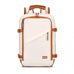 EM2365 - Kono Lightweight Cabin Bag Water-Resistant Soft Polyester Functional Travel Business Backpack - Beige And Brown