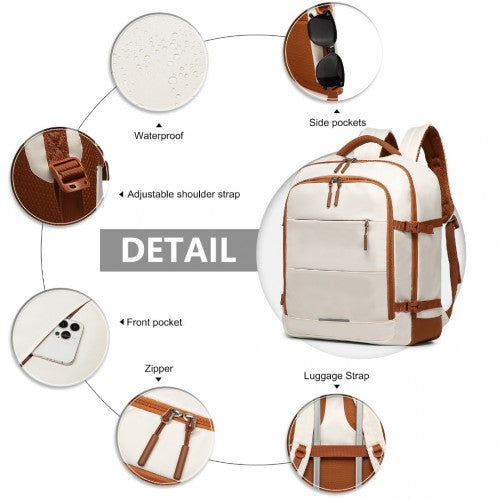 EM2413 - Kono Premium Carry-On Travel Backpack with Suitcase-Style Opening Multi-Level High-Capacity Cabin Bag - Beige And Brown