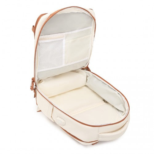EQ2344 - Kono Multi-Functional Breathable Travel Backpack With USB Charging Port And Separate Shoe Compartment - Beige And Brown