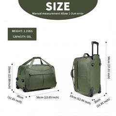 EQ2235 - Kono Foldable Large Capacity Trolley Travel Bag - Green