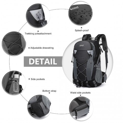 EQ2238 - Kono Multi Functional Outdoor Hiking Backpack With Rain Cover - Black