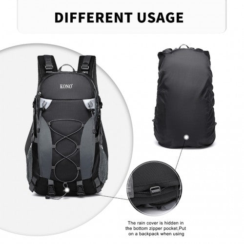 EQ2238 - Kono Multi Functional Outdoor Hiking Backpack With Rain Cover - Black