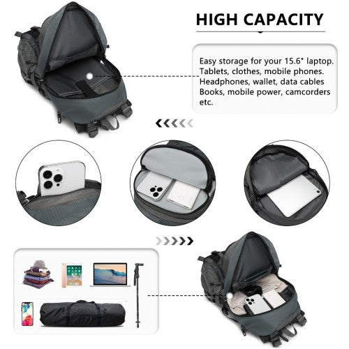 EQ2238 - Kono Multi Functional Outdoor Hiking Backpack With Rain Cover - Grey