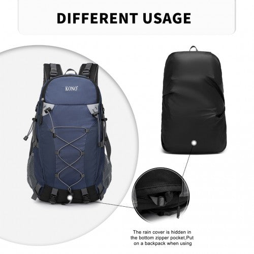 EQ2238 - Kono Multi Functional Outdoor Hiking Backpack With Rain Cover - Navy