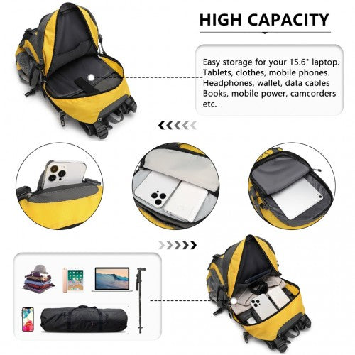 EQ2238 - Kono Multi Functional Outdoor Hiking Backpack With Rain Cover - Yellow