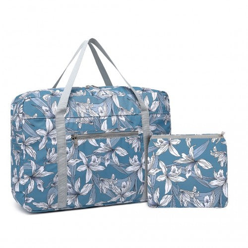 EQ2308F - Kono Foldable Waterproof Storage Cabin Travel Handbag Flower Print - Blue