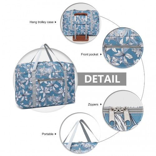 EQ2308F - Kono Foldable Waterproof Storage Cabin Travel Handbag Flower Print - Blue