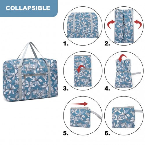 EQ2308F - Kono Foldable Waterproof Storage Cabin Travel Handbag Flower Print - Blue