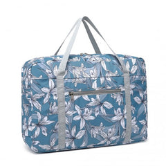 EQ2308F - Kono Foldable Waterproof Storage Cabin Travel Handbag Flower Print - Blue