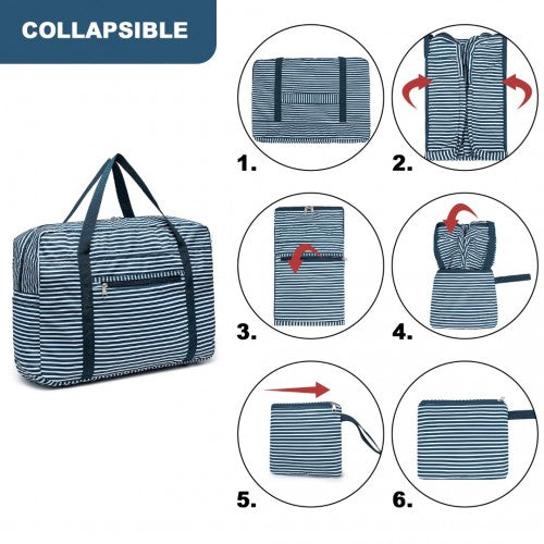 EQ2308S - Kono Foldable Waterproof Storage Cabin Travel Handbag Striped Print - Navy