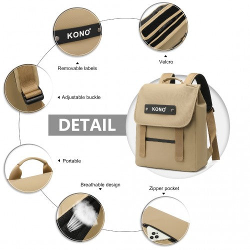 EQ2327 - Kono PVC Coated Water-resistant Streamlined And Innovative Flap Backpack - Khaki