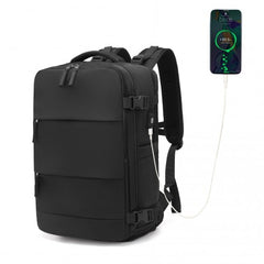 EQ2344 - Kono Multi-Functional Breathable Travel Backpack With USB Charging Port And Separate Shoe Compartment - Black