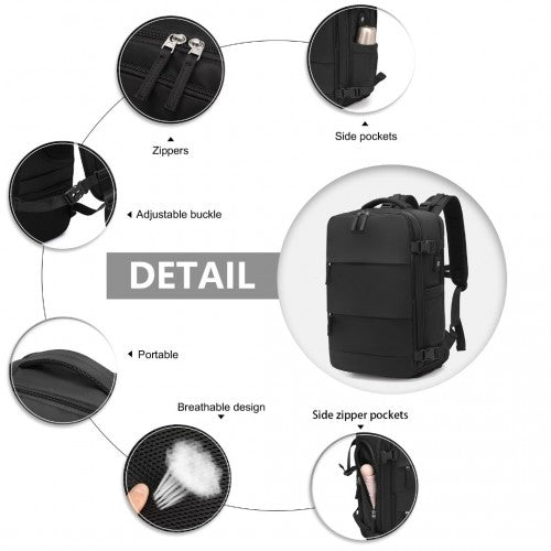 EQ2344 - Kono Multi-Functional Breathable Travel Backpack With USB Charging Port And Separate Shoe Compartment - Black