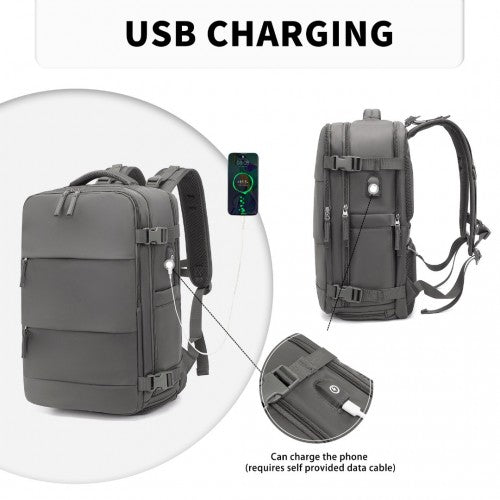 EQ2344 - Kono Multi-Functional Breathable Travel Backpack With USB Charging Port And Separate Shoe Compartment - Grey