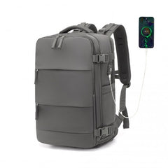 EQ2344 - Kono Multi-Functional Breathable Travel Backpack With USB Charging Port And Separate Shoe Compartment - Grey