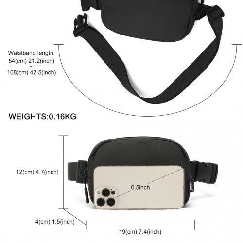 EQ2345 - Kono Sleek And Stylish Minimalist Classic Waterproof Waist Pack - Black