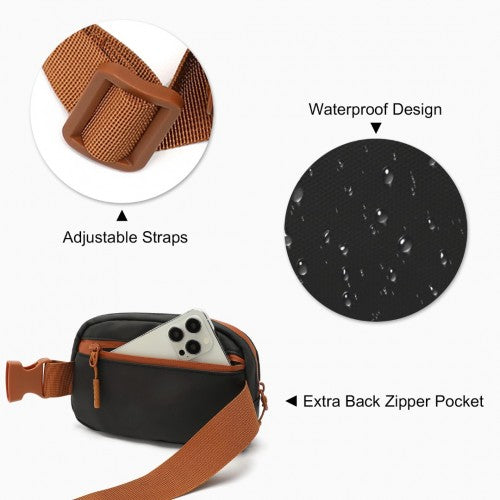 EQ2345 - Kono Sleek And Stylish Minimalist Classic Waterproof Waist Pack - Black And Brown