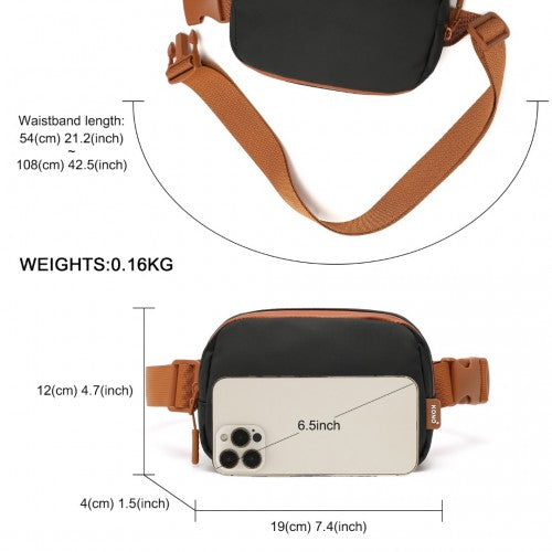 EQ2345 - Kono Sleek And Stylish Minimalist Classic Waterproof Waist Pack - Black And Brown