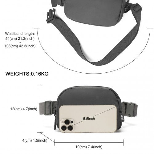 EQ2345 - Kono Sleek And Stylish Minimalist Classic Waterproof Waist Pack - Grey